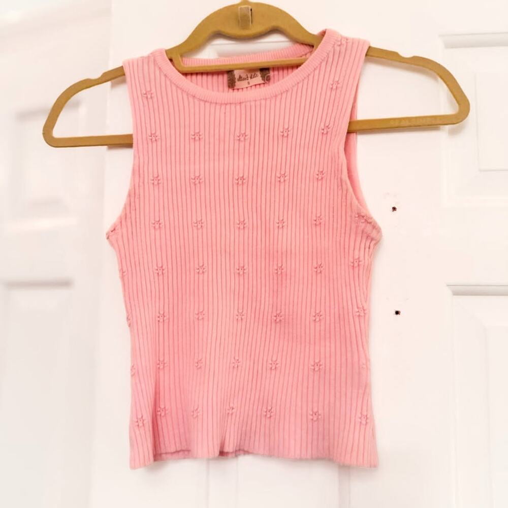 Altar'd State Pink Ditsy Floral Mesh Lettuce Edge Top Women's Size S